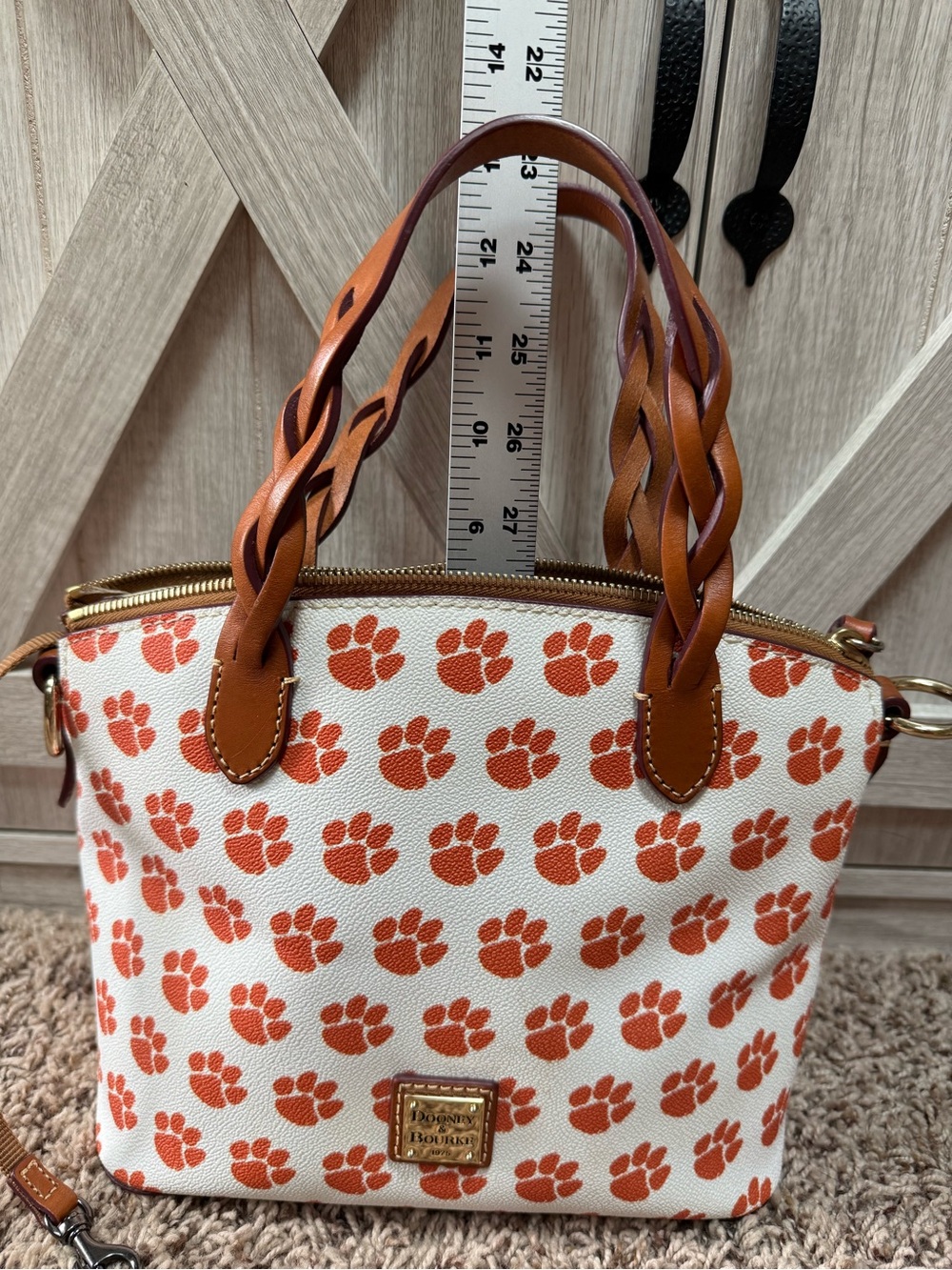 Dooney & Bourke -Clemson Tigers Coated Canvas Paw Print Celeste Satchel Handbag - Picture 3 of 16